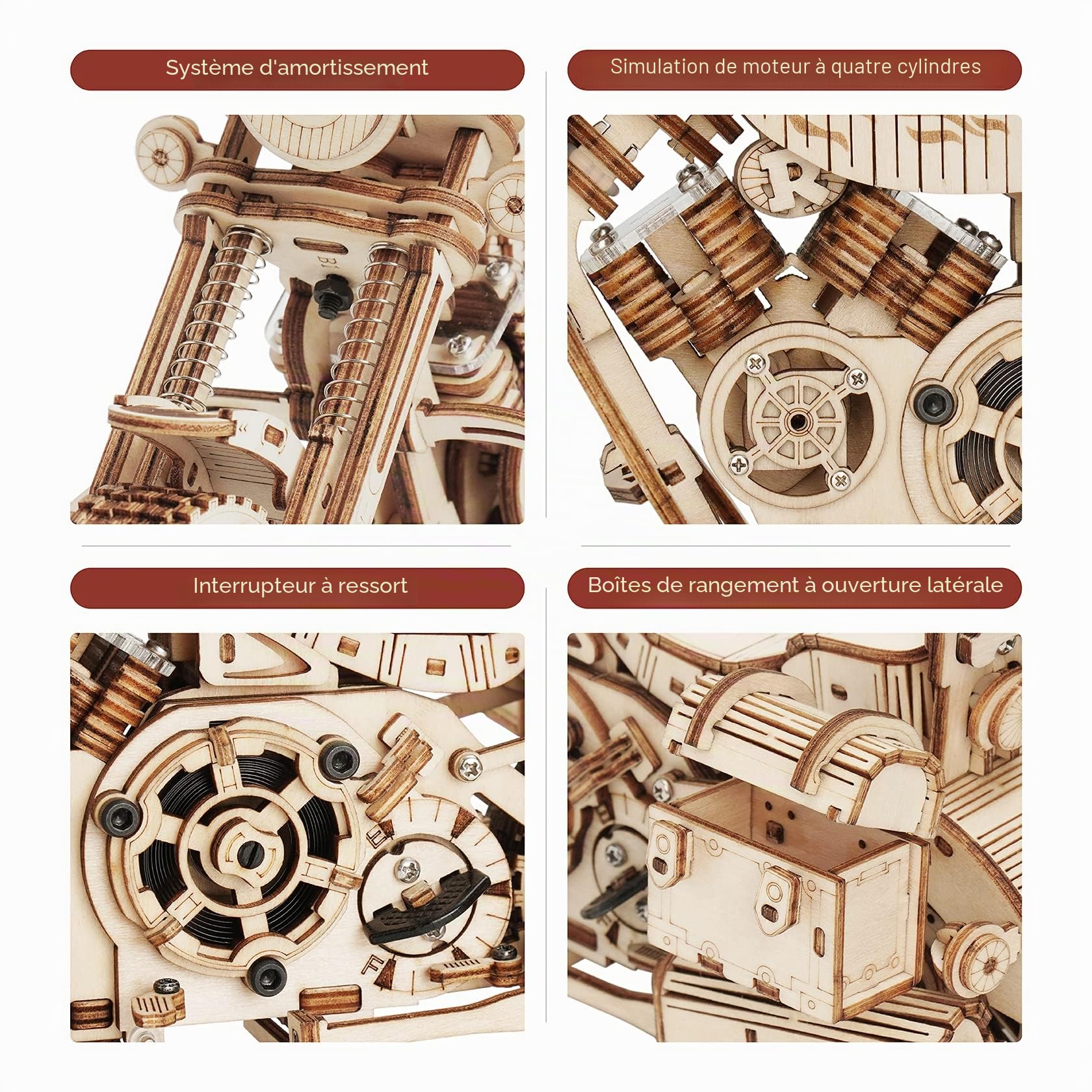 ROKR Maquette Bois Puzzle Bois 3D Engrenages Mécaniques Moto Cruiser Adulte Construction Adulte, Cruiser Motorcycle