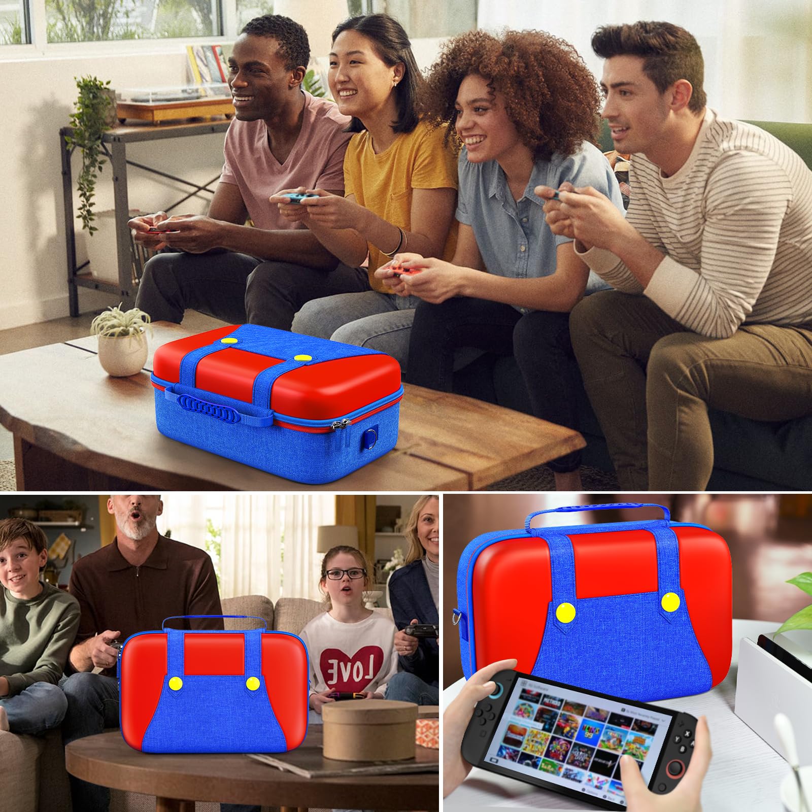 ivoler Carrying Storage All in One Case for Nintendo Switch 2, Portable Traveler Deluxe Carrying-All Protective Hard Messenger Bag Soft Lining Pouch 20 Games for Console & Accessories, Red+Blue — view 9