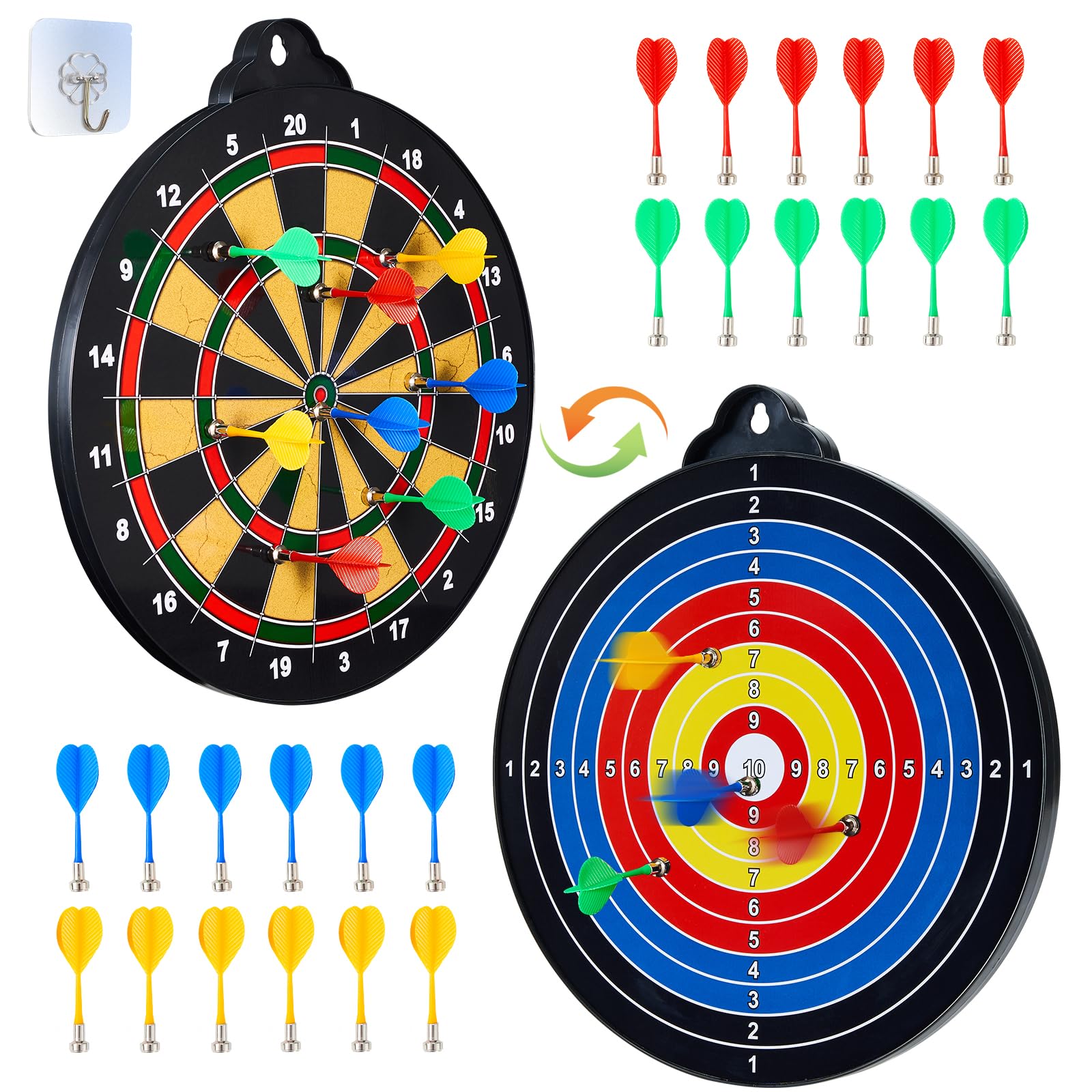 HELLO PAPAYA Magnetic Dart Board - 12Magnetic Darts+12Sticky Balls Or 2 Toy Gun+40 Foam Dart,Fun for Family Game and Party with Friends, Christmas