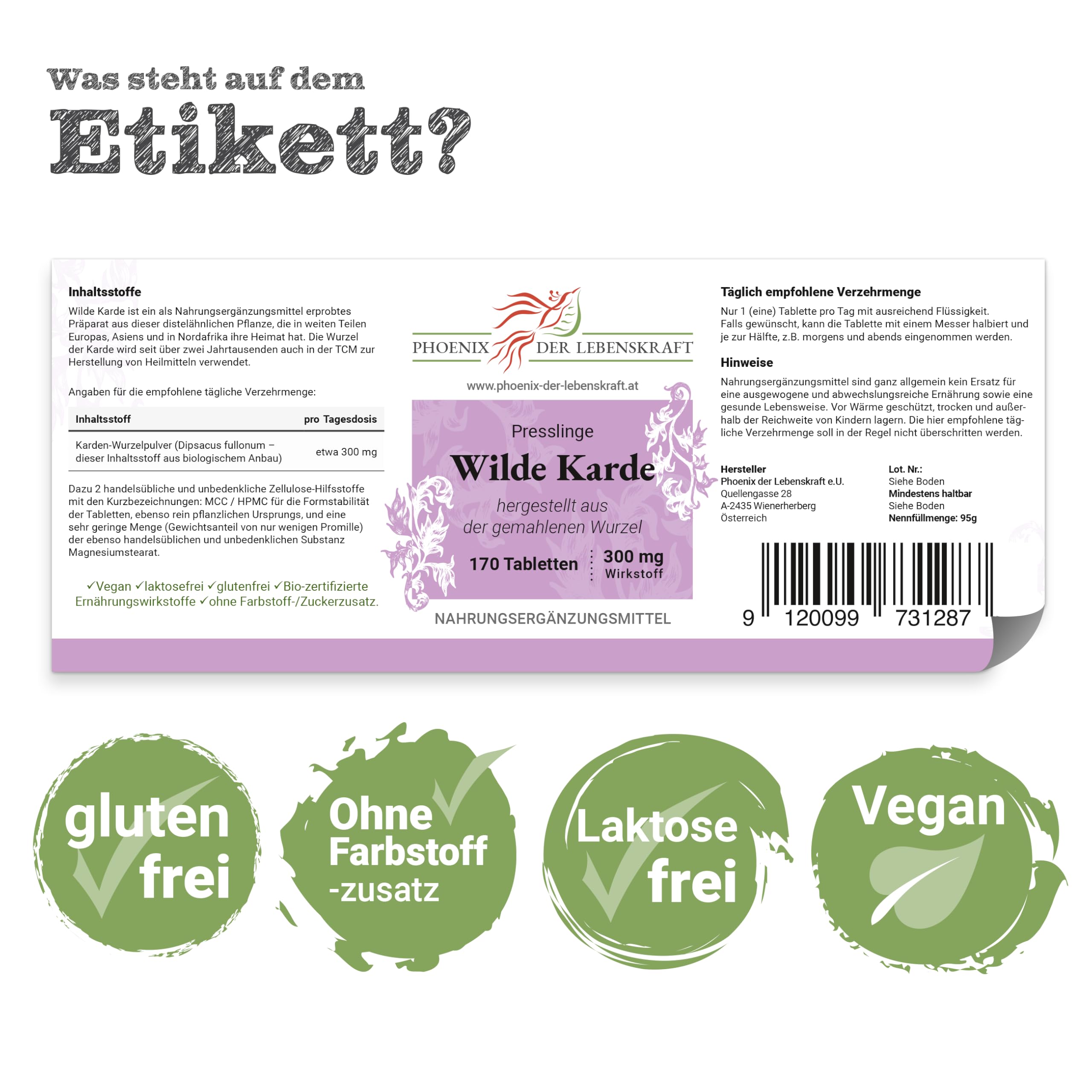 Wilde Karde Tabletten, 300 mg Wirkstoff, Karde-Tabletten, Premium Qualität, Hergestellt in Österreich, Tabletten statt Kapseln, Vegan