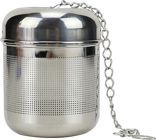 EIKS Infusor de bola de té de acero inoxidable con malla fina y gancho de cadena para remojar especias de té de hojas sueltas condimentos