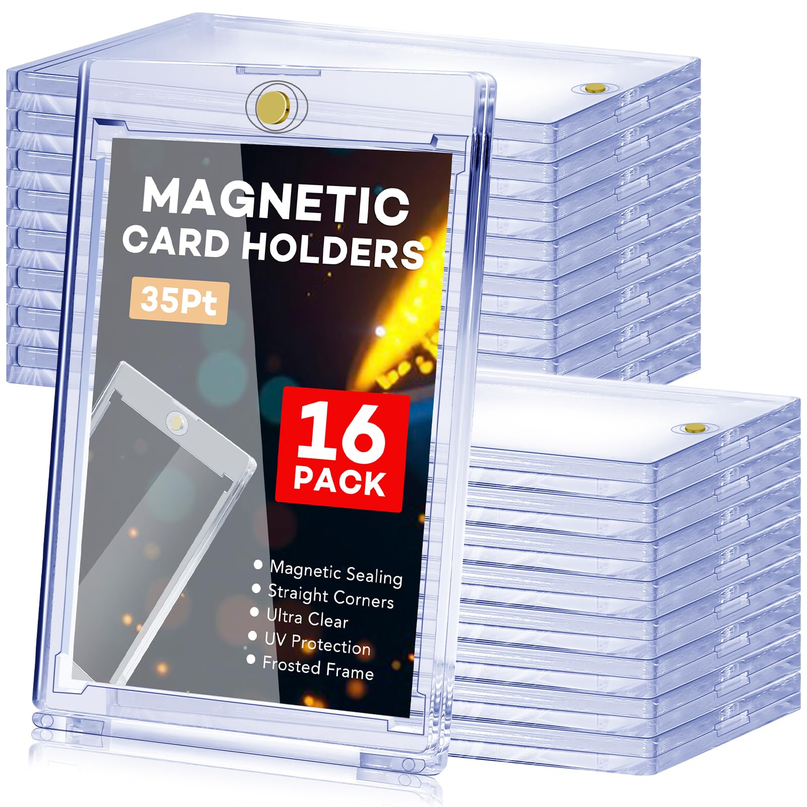 ZENOWICK 16 PCS Magnetic Card Holder, 35pt One Touch Card Holder,U-V Protection Hard Plastic Magnetic Cards Case,Display Case Protector for Sports Game Baseball Cards