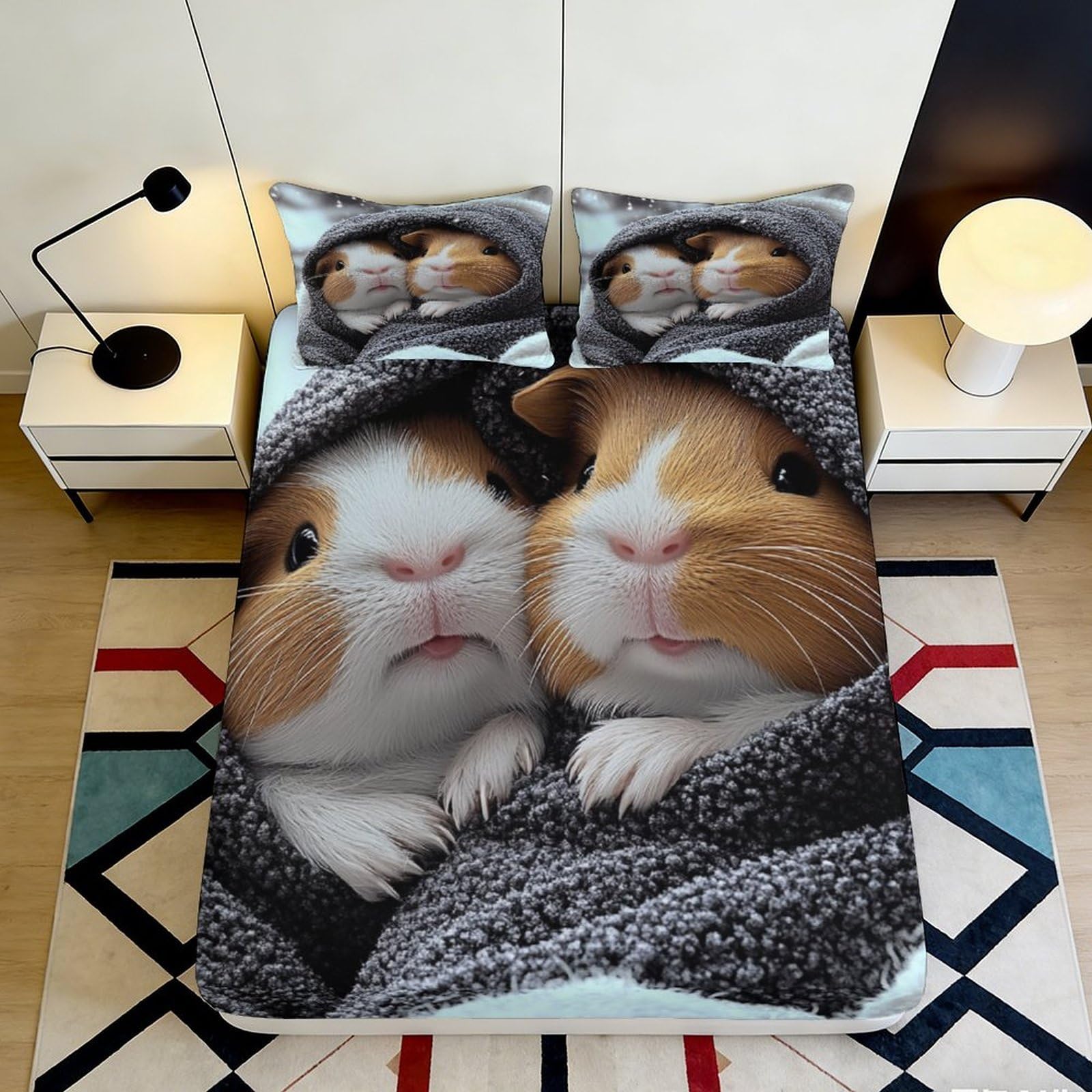Jqzkxnhpbr Style-6 3D Printed Cute Guinea Pig Fitted Sheet Microfiber Soft Breathable Cartoon Animal Bed Cover For Bedroom Dorm Mattress Decor 90X200x25cm