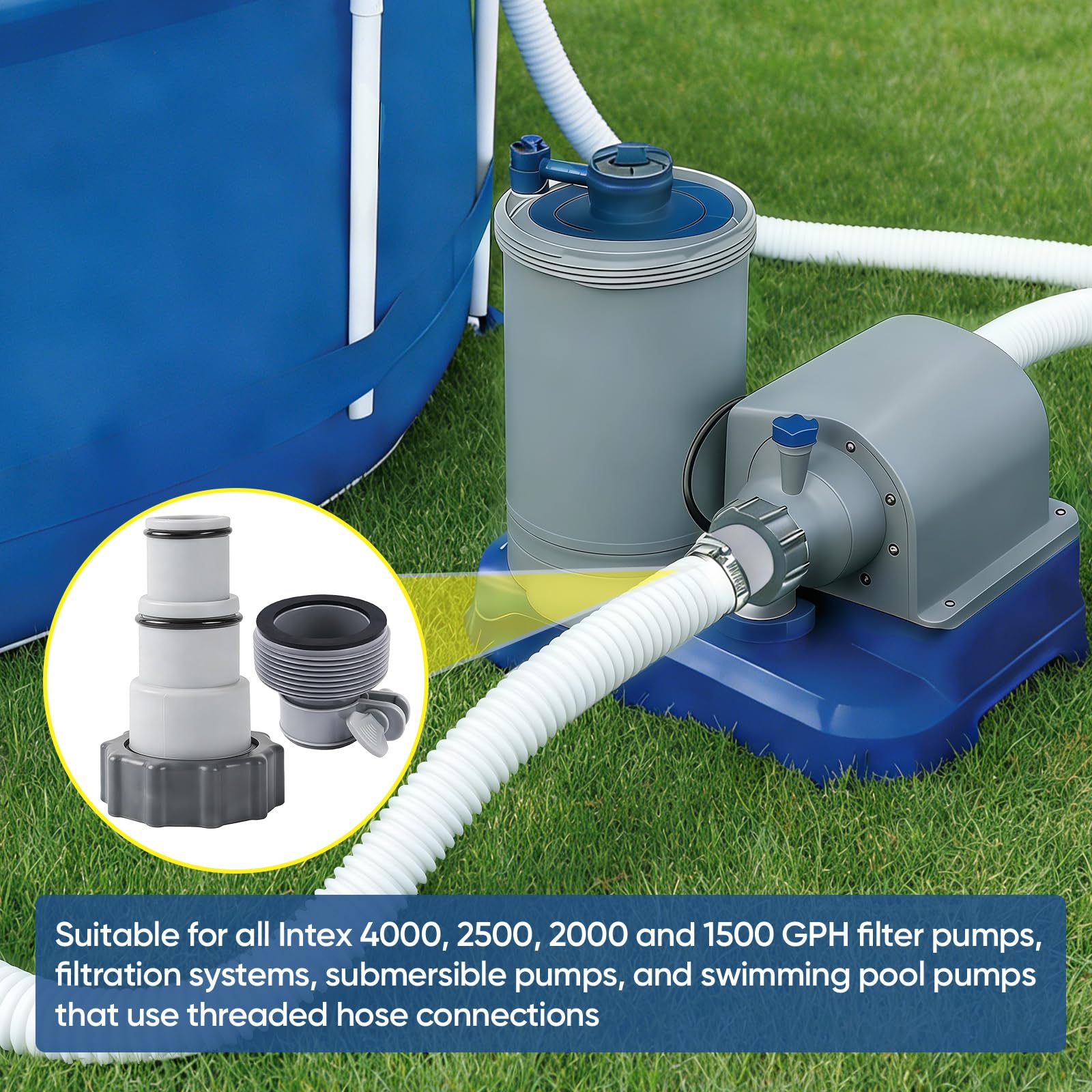 Poolschlauch Adapter Set, 4 Stück Schlauchadapter Pool Schlauch Adapter mit Gewinde, Pool Adapter A und Type B für Intex Pool Schlauchadapter für Pumpe, für Ø 32 und 38 mm Pool-Schlauch