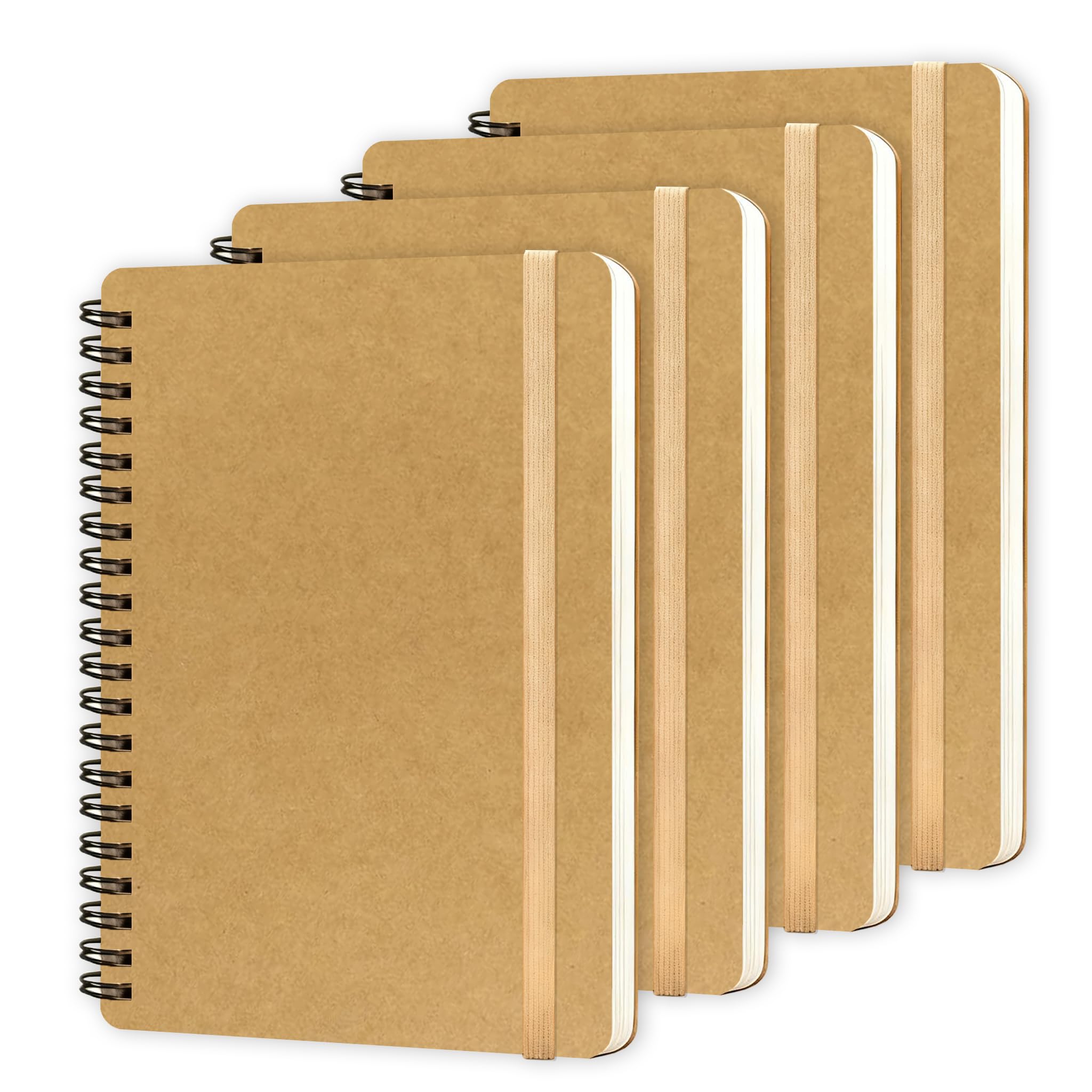 4 cuadernos en espiral, cuadernos con espiral, cuadernos para el trabajo, tomar notas, escuela, cuadernos pequeños con correa, bonitos cuadernos para mujer (caqui)
