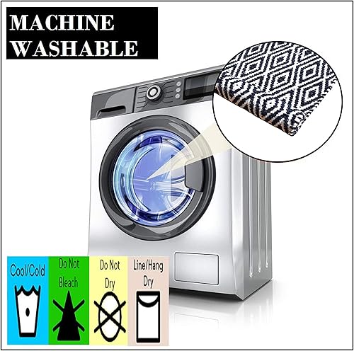 Miniatura 5 de Ramanta Home Alfombra 100% algodón con diamantes de 21 x 34 pulgadas, tejida a mano, reversible, lavable, color azul marino, alfombras de baño de