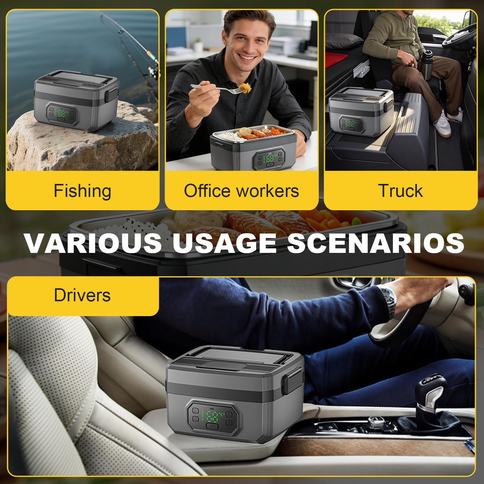 LIROPAU Contenitore per il pranzo elettrico, portatile, 1,6 l, con timer e funzione di riscaldamento regolabile, per lavoro, famiglia, campeggio, ufficio, auto, viaggi, cantieri