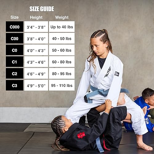 Miniatura 6 de Elite Sports Kids BJJ GI - Kimono brasileño Jiujitsu Gi con tela preencogida y cinturón, para niños y jóvenes, aprobado por la IBJJF