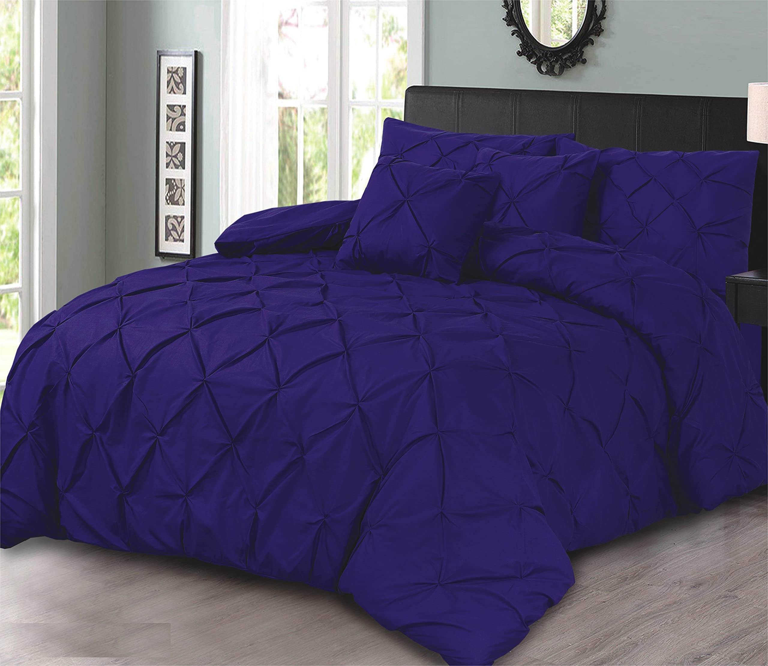 KD HOME EVERYTHING YOU NEED Pintuck Duvet Cover Set, 50/50 Polycotton, Hand Stitched, Single/Double/King/Super King, Multiple Colours (Royal Blue, King)