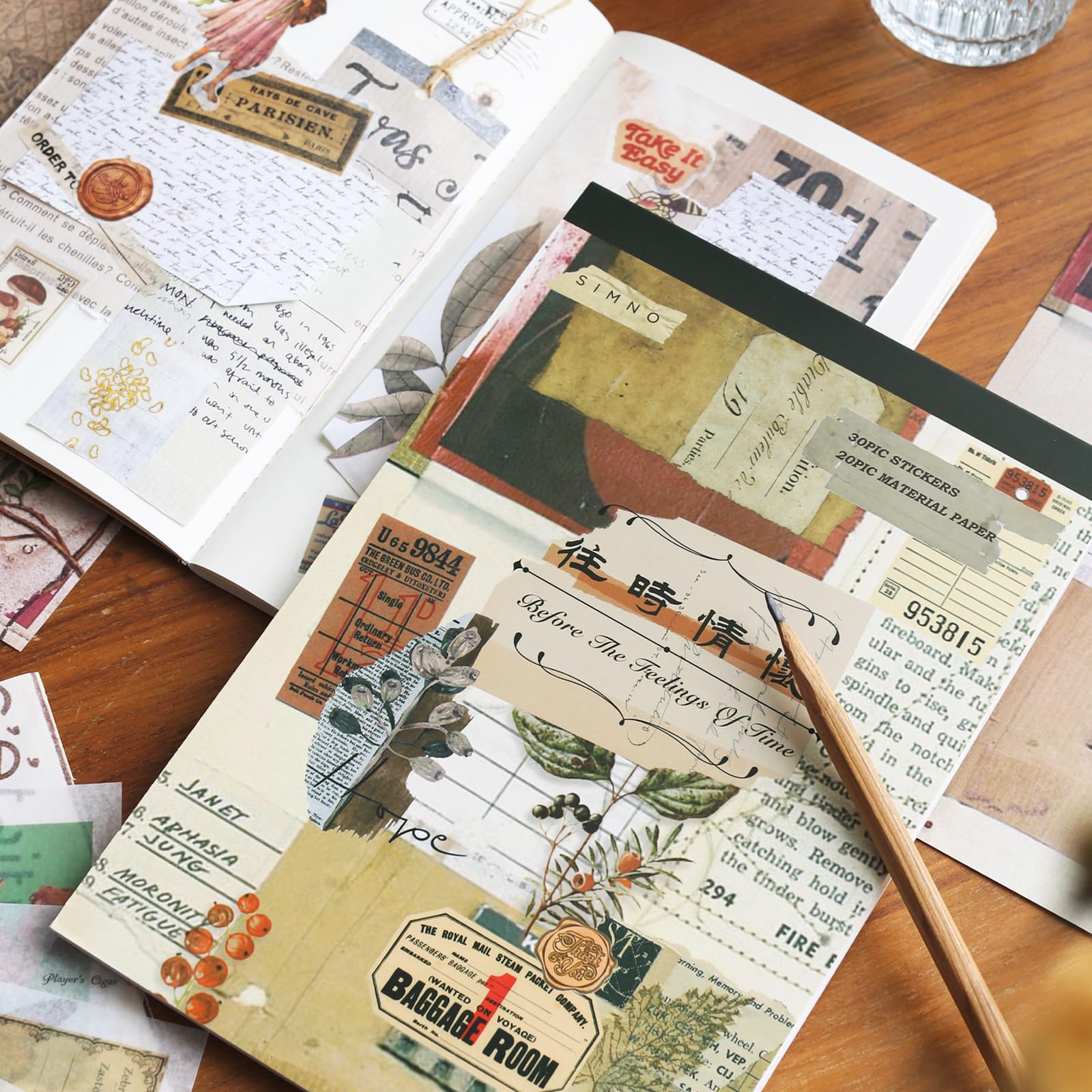 CMBPNNGS 411 Pezzi Vintage Scrapbook Accessory Set con 30 Fogli di Adesivi e 20 Fogli di Carta per Bullet Junk Journal Scrapbook Journaling, Sentimenti