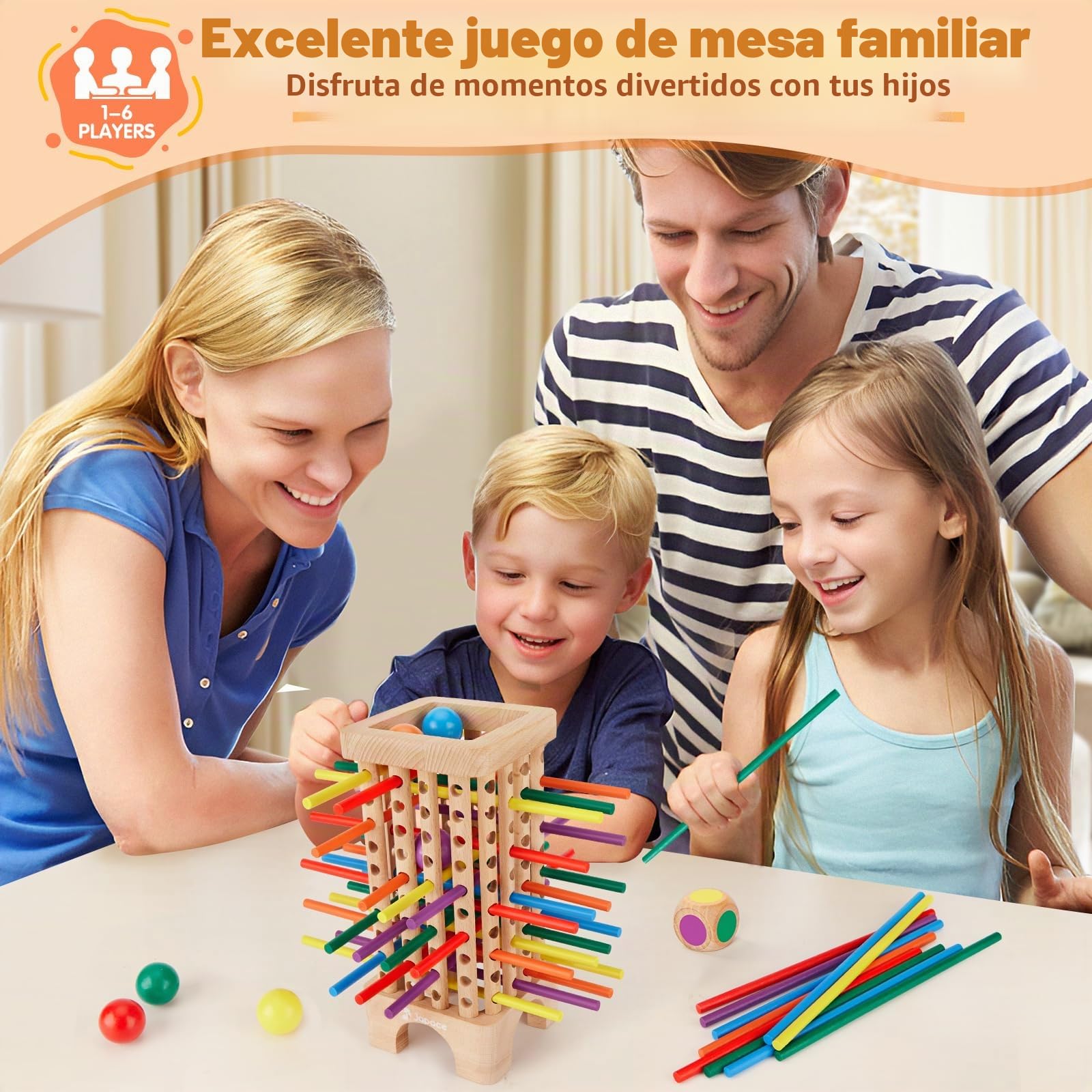 Japace Juego Montessori, Juego de Mesa de Madera, Juegos de Dados Juguetes Educativos Matematicas para Niños 3 4 5 6 Años, Juego de Habilidades Motoras Finas Juegos de Tablero Familiares y Viaje