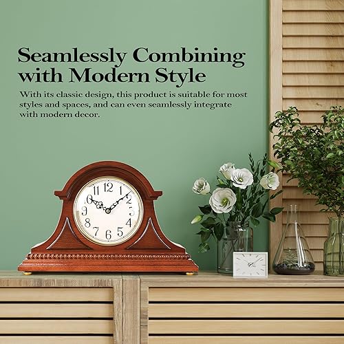 Miniatura 7 de Reloj de repisa de abuelo con timbre de horacuarto de hora, elegante marco de madera, relojes de mesa, funciona con pilas, estante de escritorio,