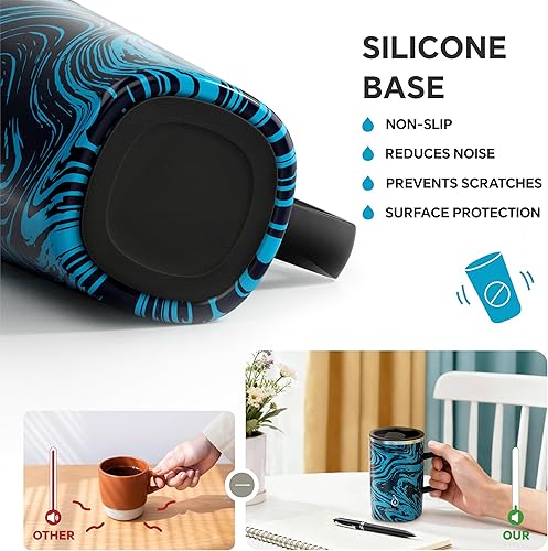 Miniatura 5 de Ideus - Taza de café aislada al vacío, de 16 oz, reutilizable, de acero inoxidable, térmica, de doble pared, con asa y tapa deslizante para bebidas