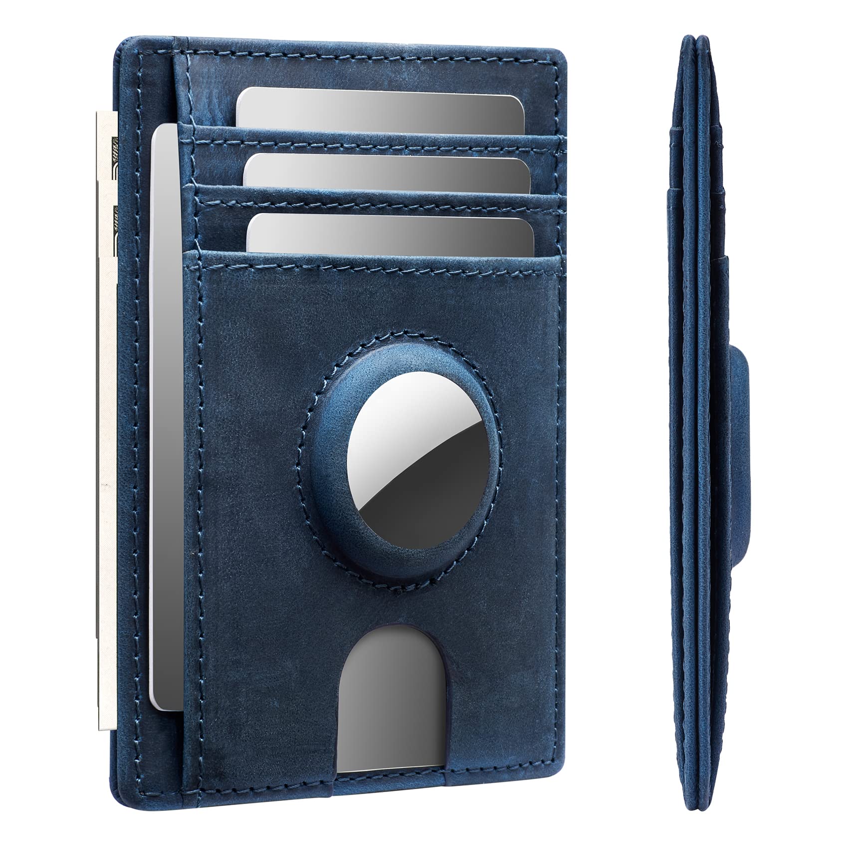 typecase Slim Minimalist Card Mens Wallet for AirTag, Front Pocket Premium Crazy Horse Leather Wallet with AirTag Holder, RFID Blocking Cash Credit
