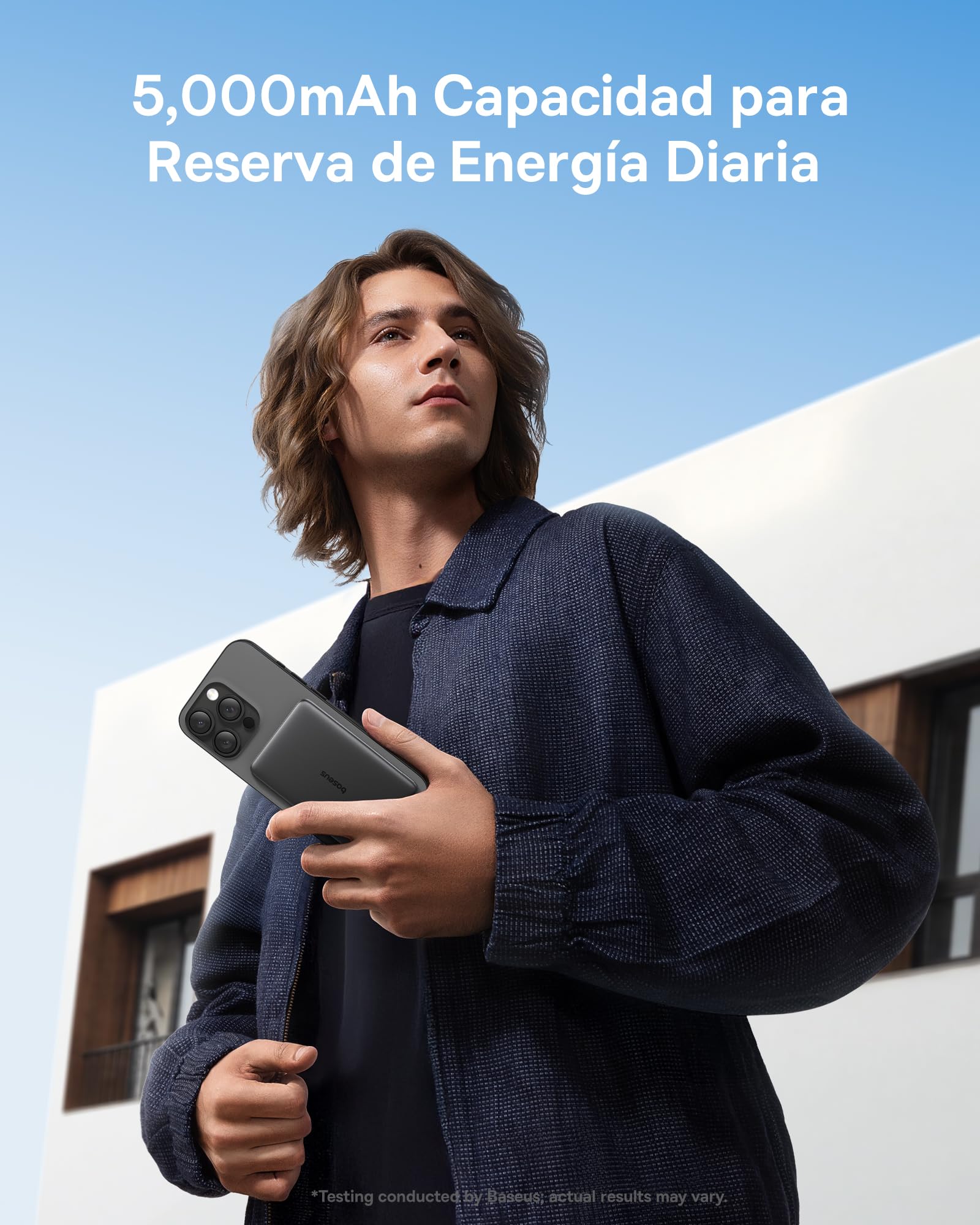 Baseus Picogo AM41 Power Bank, Ultra Slim 5000mAh Magsafe Powerbank, PD 20W de Carga Rápida, Portátil, Mini Bateria Externa Magnética con Cable USB C para iPhone 17/16/15/14/13/12, Negro