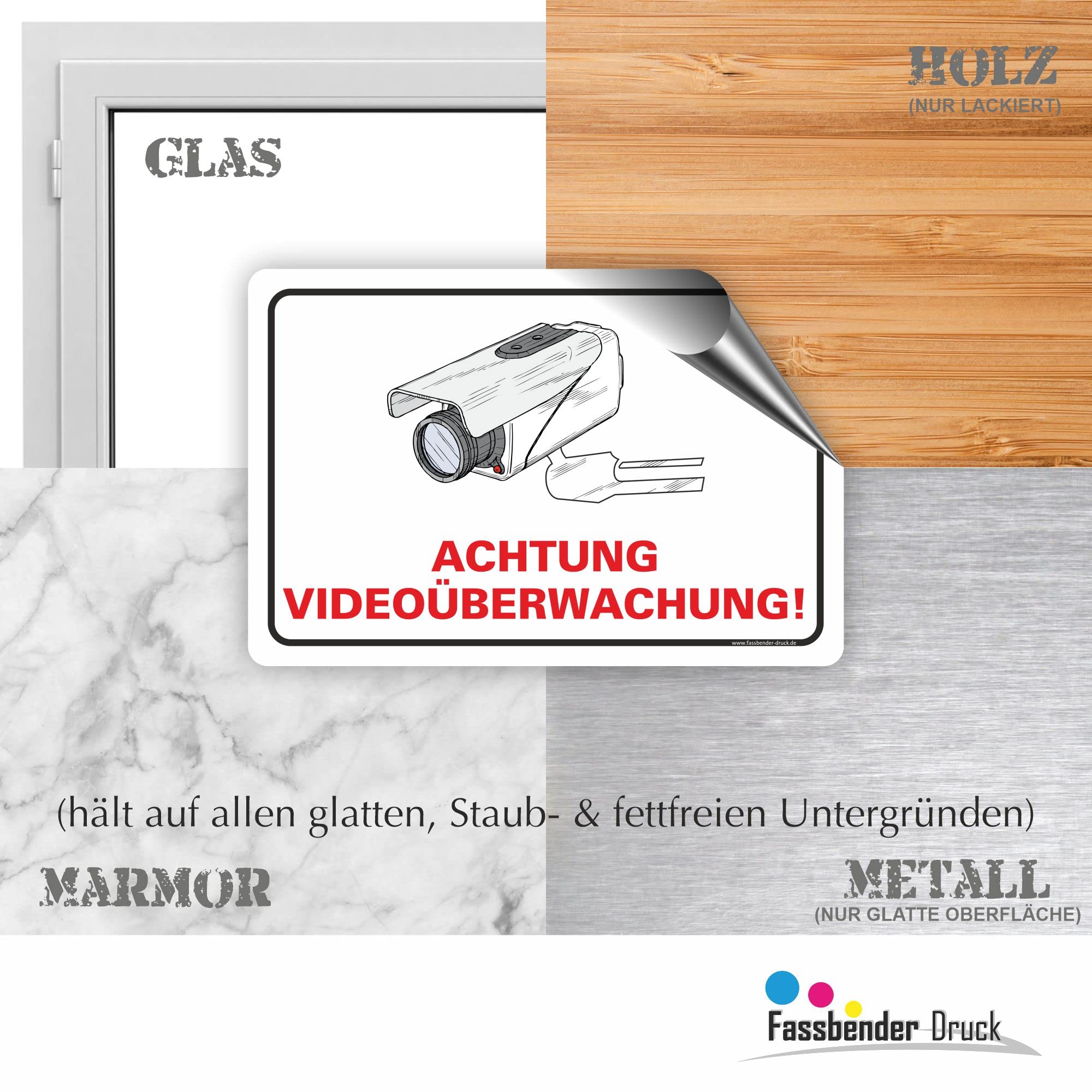 ACHTUNG VIDEOÜBERWACHT Schild zum Markieren eines videoüberwachten Bereiches - Aluverbundplatte für ein Videoüberwachungsschild - (90x60cm AUFKL.)