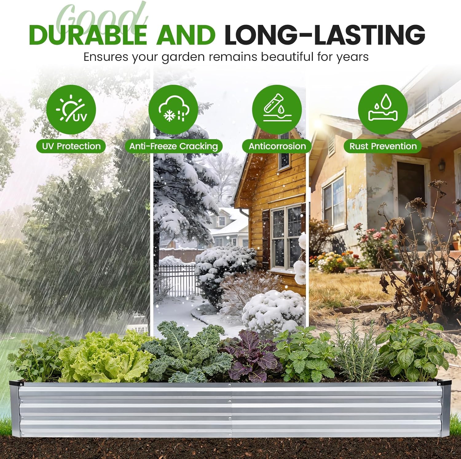 G GOOD GAIN 8x4x1ft Galvanized Raised Garden Bed, Heavy-Duty Metal Planter Boxes Outdoor for Vegetables Flowers Herbs, Silver(2 Pack)