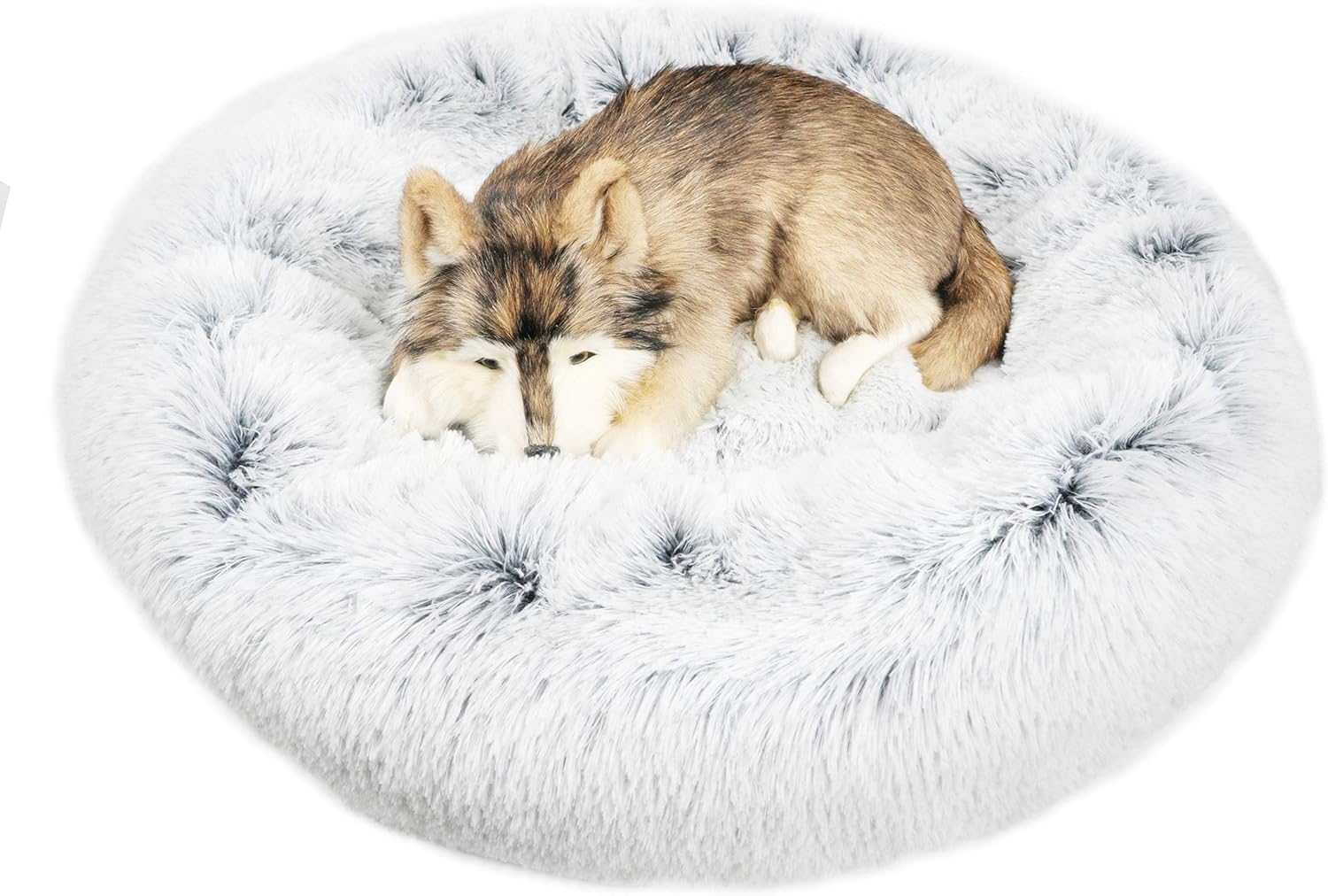 Mr. Peanut's OrthoPlush Two Tone Extra Fluff Faux Fur Donut Pet Bed (Medium, Snowflake)