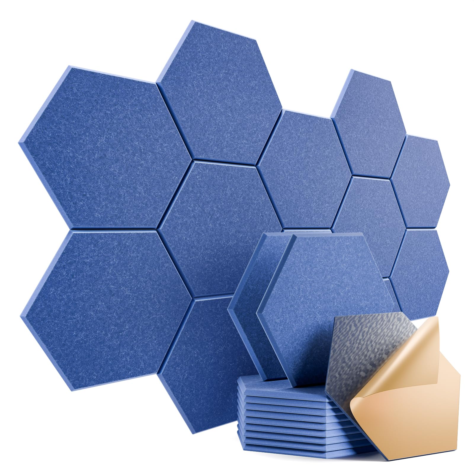 12 Pack Self-Adhesive Acoustic Panels 12" X 10" X 0.4" - Sound Proof Foam Panels with High Density, Stylish Hexagonal Design, Flame Resistant, Absorb Noise and Eliminate Echoes(Sky Blue)