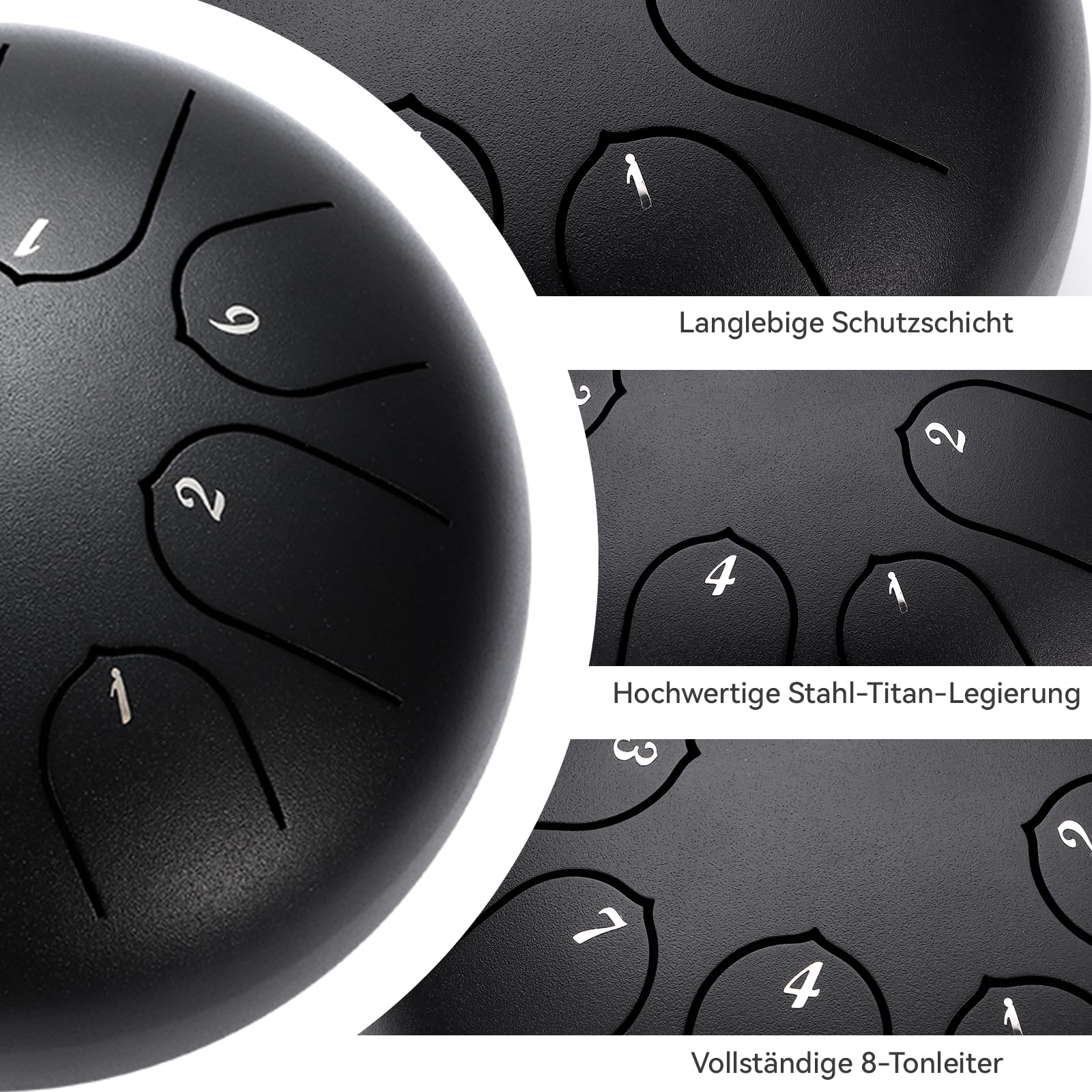 Zungentrommel 6 Zoll 8 Tone | Steel Tongue Drum | Handpan für Meditation & Entspannung, Yoga, Familienaktivitäten | Garden Regen Trommel Instrument(Schwarz)