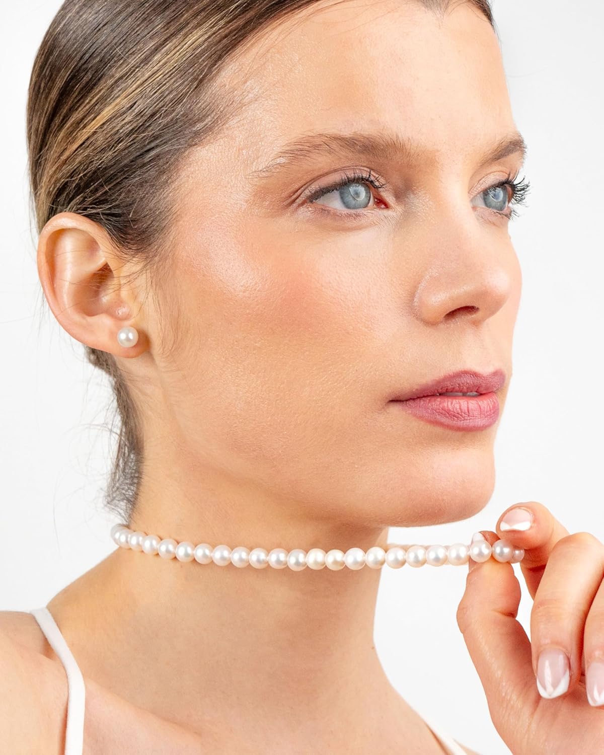 Women Pearl Stud Earrings. Fresh Water Cultured Pearls Button Shape Secret & You | 925 Sterling Silver Mounts | Available in 10 sizes from 4 mm to 13 mm - Image 5