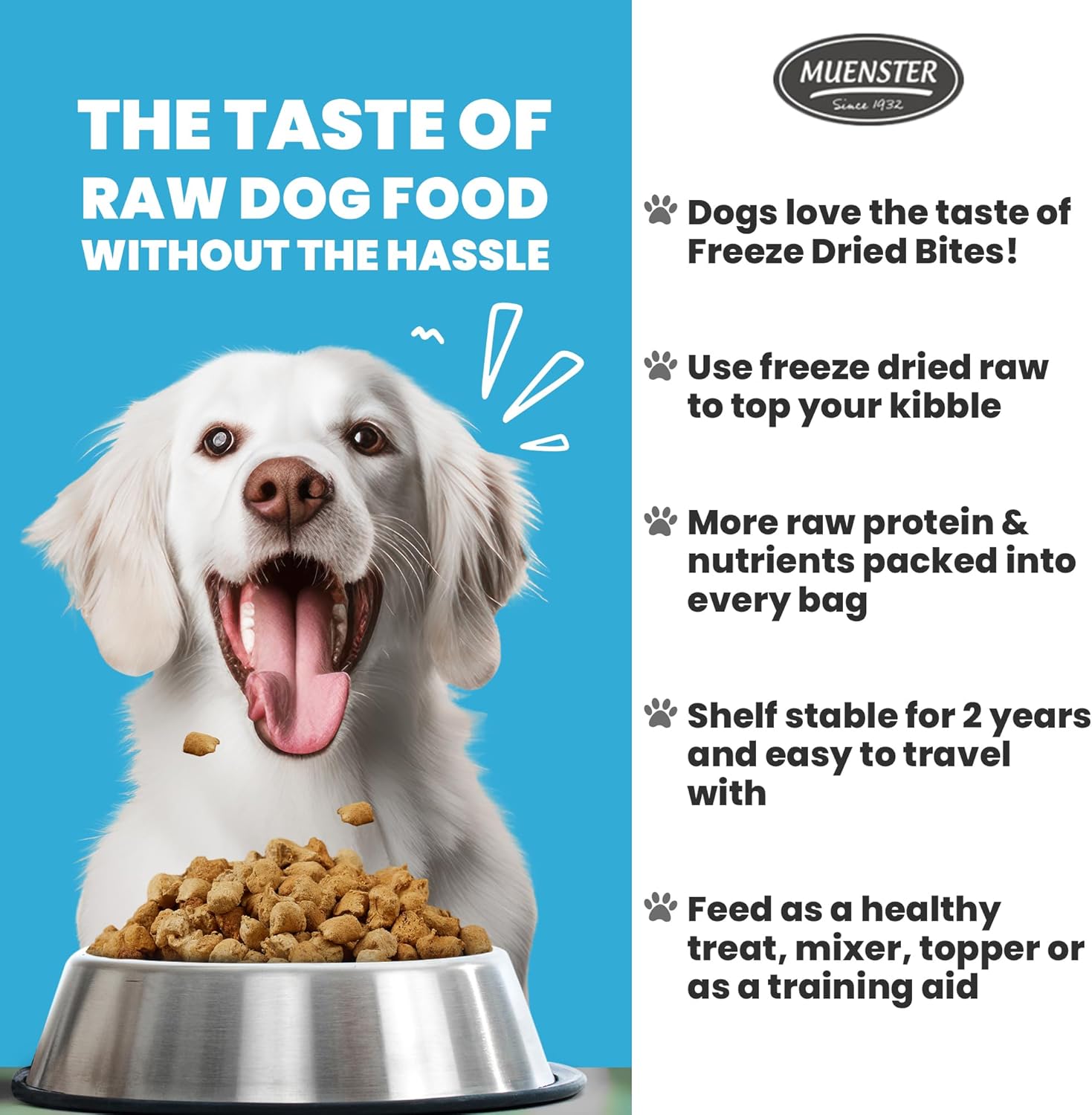 Muenster Meal Kit - Ancient Grains Ocean Fish 22 lb Dry Dog Food with Dog Food Topper Bites for Variety