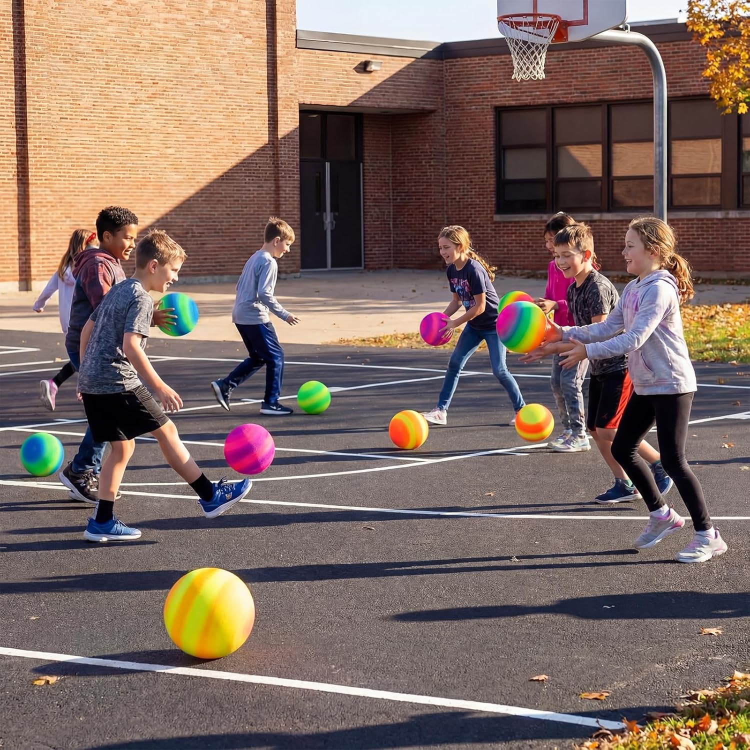 Vinsot 12 Pack 8.5 Inch Playground Balls Kickball Bulk, Bouncy Balls for Kids Inflatable Bouncing Handball with Hand Pump for Indoor Outdoor Games