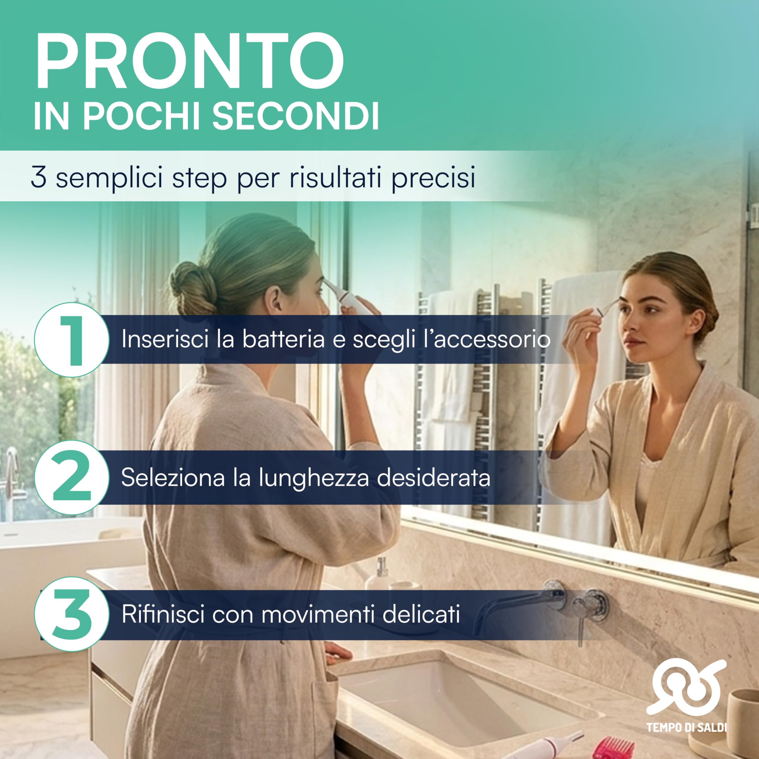 Tempo di Saldi Rasoio Elettrico Donna per Viso e Corpo - Epilatore per Sopracciglia, Parti Intime e Bikini Trimmer - Depilatore Portatile a Batteria con Testina di Precisione e Accessori