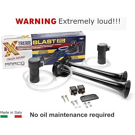 Marco Xtreme Blast Electric Horn – Italian Tuck Accessories – Extremely Loud Car Horn – Comes with Dual Compressor – 120 dB Loud Truck Horn for Improved Safety