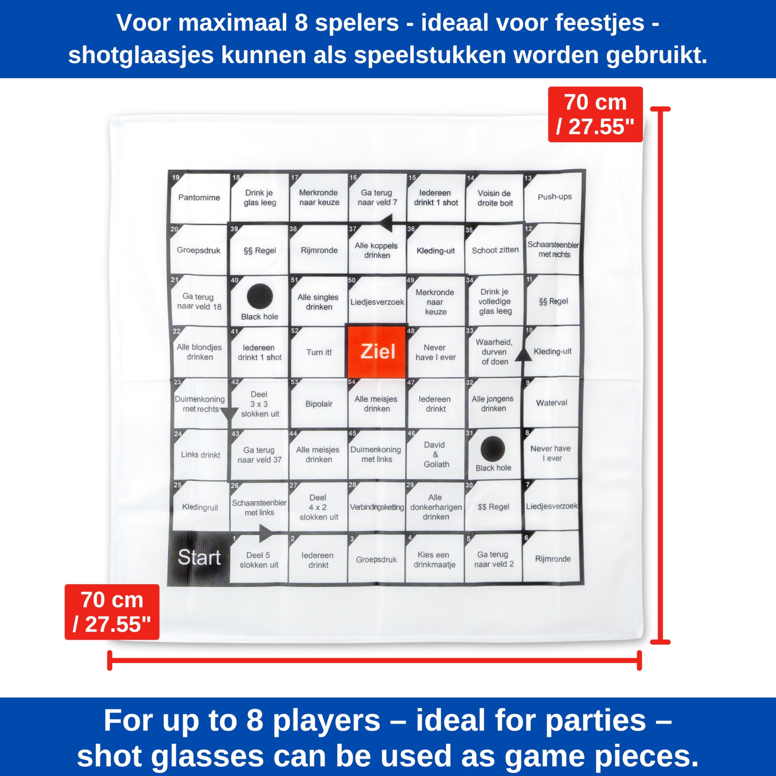 Your Day Mate Polish Drinking Game, Dutch Version, on 70 x 70 cm Tablecloth, 54 Playing Fields with Tasks, Party Drinks Game - Image 4
