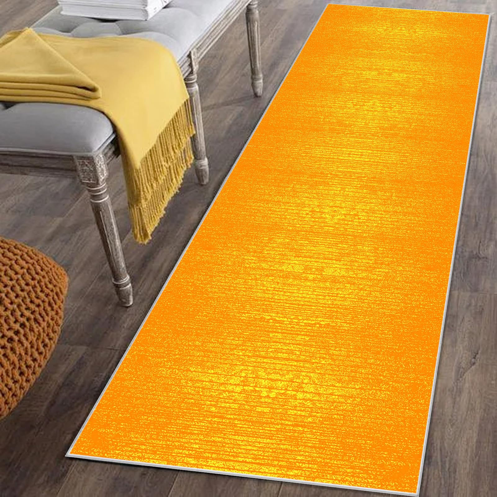 Runner Rugs for Hallways Non Slip Long Kitchen Rugs 120 x 400 cm Yellow Heavy Duty Carpet Runners for Hallways Kitchen Washable Hallway Hall Runner Narrow Rugs for Entryway Door Mat Carpet Floor Mat