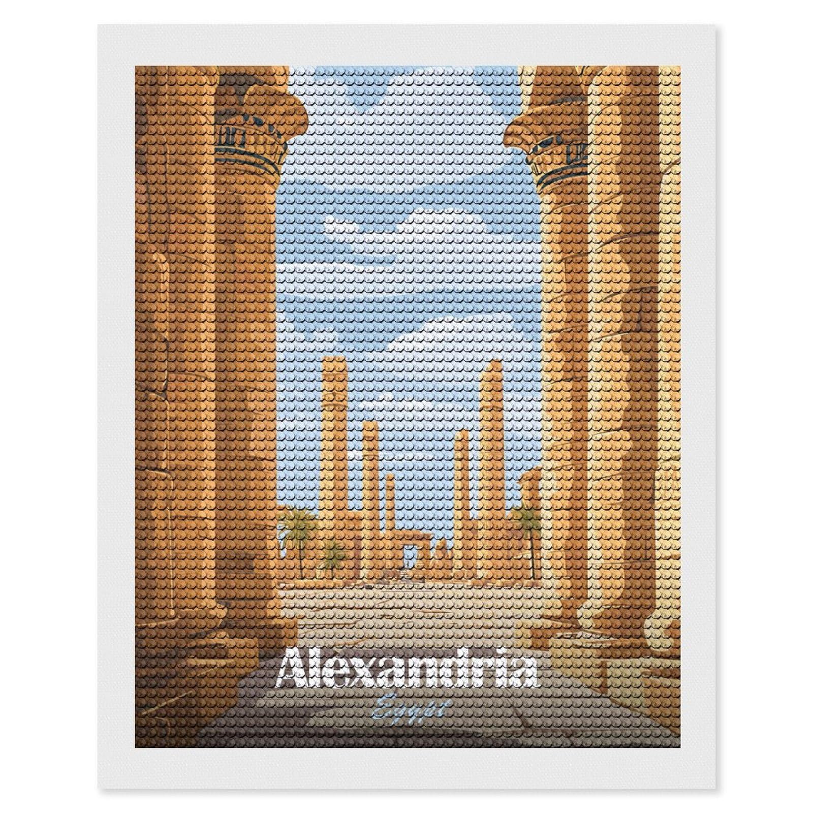 Junmoney Alexandria Egypt Diamond Art Kit 16"x20", Neat Printed Canvas, Finish and Display, Relaxing DIY Hobby, Living Room Decor