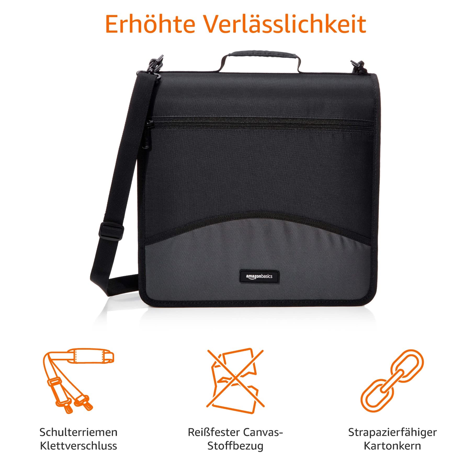 Amazon Basics - Ringbuch mit 3 Ringen und Reißverschluss - O-Ring, 7,62 cm, Schwarz