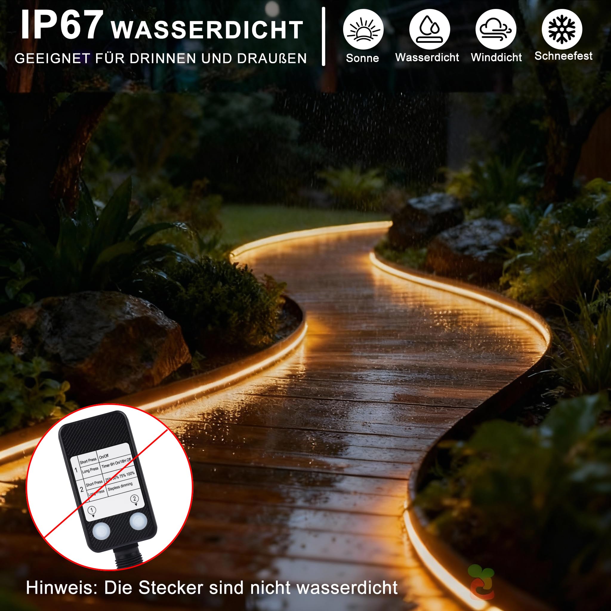 StarryEver Tira LED COB para exteriores, 20 m, 6400, luz blanca cálida, 2700 K, IP67, resistente al agua, regulable, para exterior, cinta de luz LED autoadhesiva, para jardín, balcón, cocina, interior