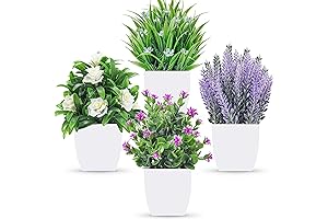 4 Pack Vibrant Lifelike Faux Green Plants with Flowers for Indoor Home Decoration