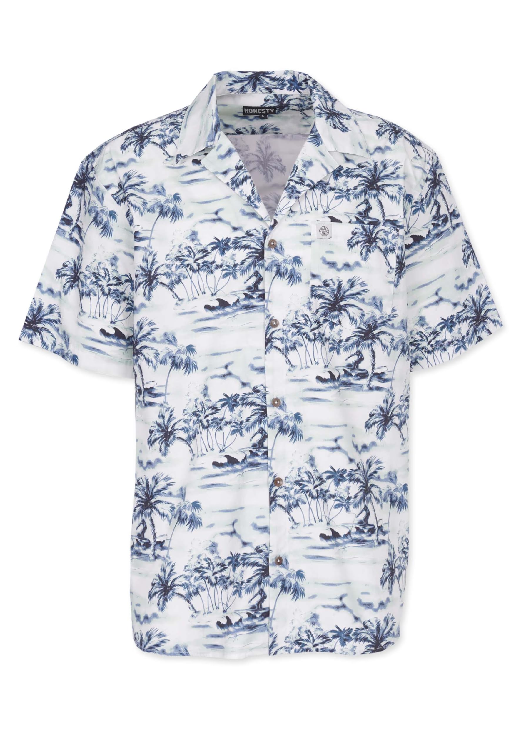 Honesty Rules Kurzarm Hawaiihemd Herren, Loose Fit Hemd aus 100% Bio-Baumwolle, nachhaltiges Twill Kurzarmhemd mit Print, Hemdblusenkragen, Brusttasche & Knopfleiste