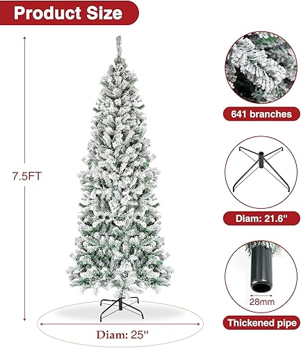 Miniatura 4 de Árbol de Navidad con forma de lápiz de nieve de 7.5 pies, árbol de Navidad artificial de esquina delgada sin iluminación con 641 puntas de rama,