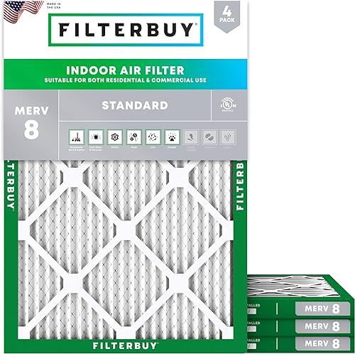 Filterbuy Filtro de aire 20x27x1 MERV 8, protección contra el polvo (paquete de 4), filtros de aire de repuesto plisados HVAC para calderas con CA