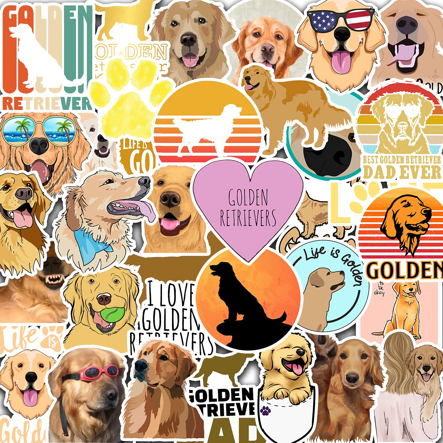LUMASERIES Golden Retriever Stickers 35 pcs Vinyl Waterproof Stickers for Laptop, Computer, Phone, Skateboard, Hydro Flask, Water Bottles