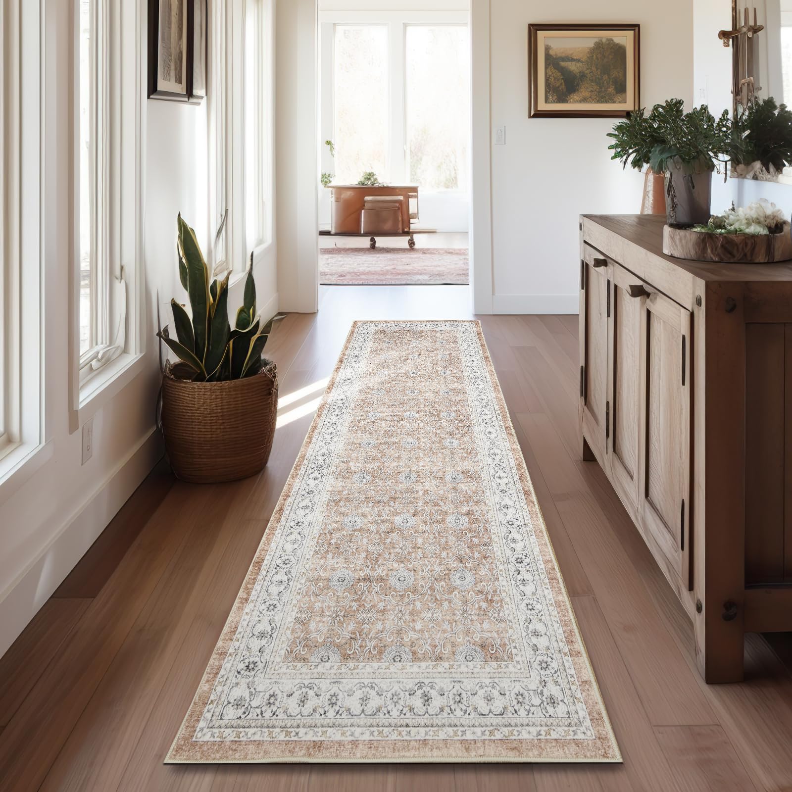 jinchan Runner Rug 2x10 Kitchen Rug Vintage Hallway Rug Washable Runner Rug Non Slip Floral Print Soft Rug Boho Rug Bathroom Laundry Room Bedroom Farmhouse Orange