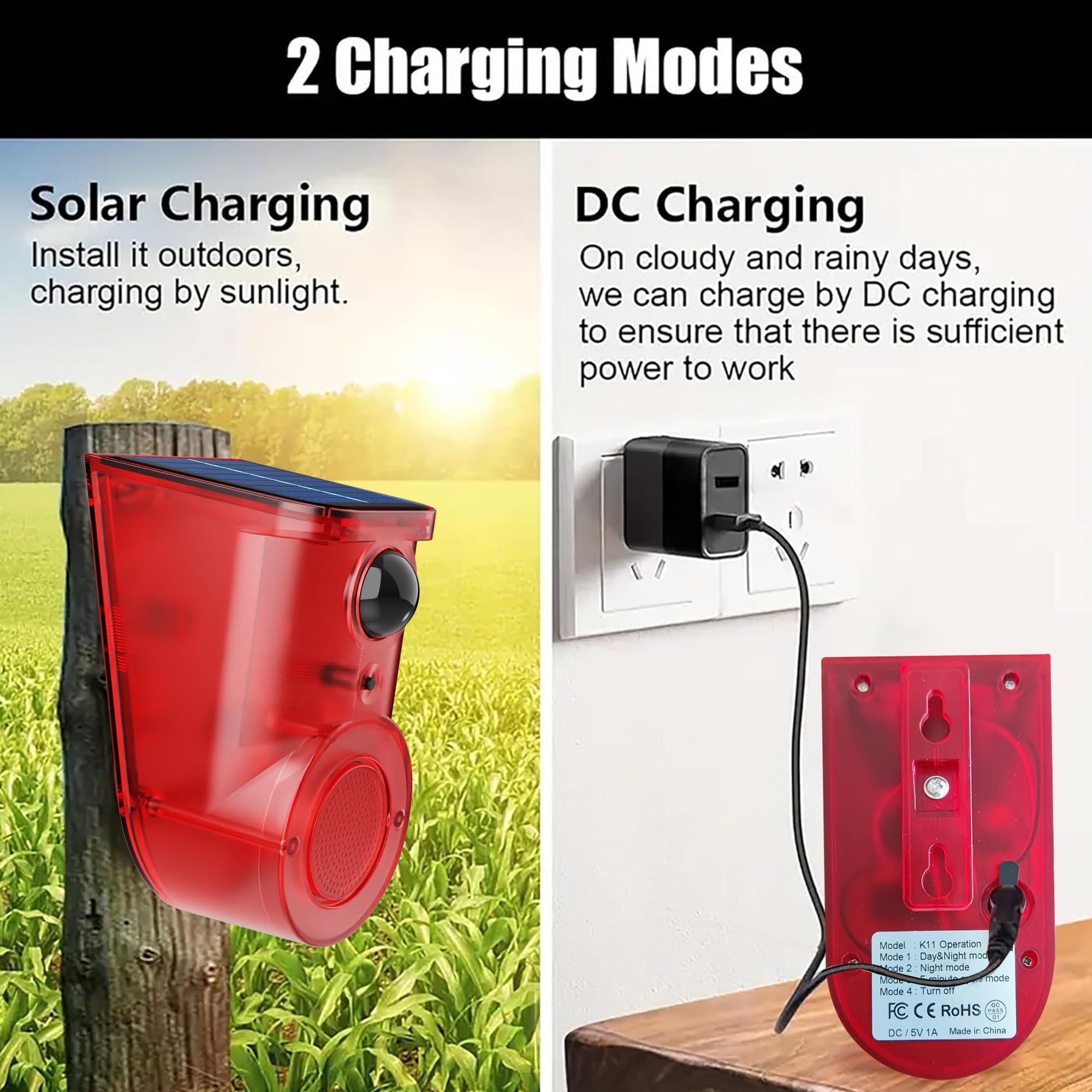 Solar Sensor de Movimiento para Exteriores: 110 Deb Four Sander, 6 LEZ, Flashwinningstrob, Alam Sistum, Laudermotien, Detketo, Noismek. (K11-4)