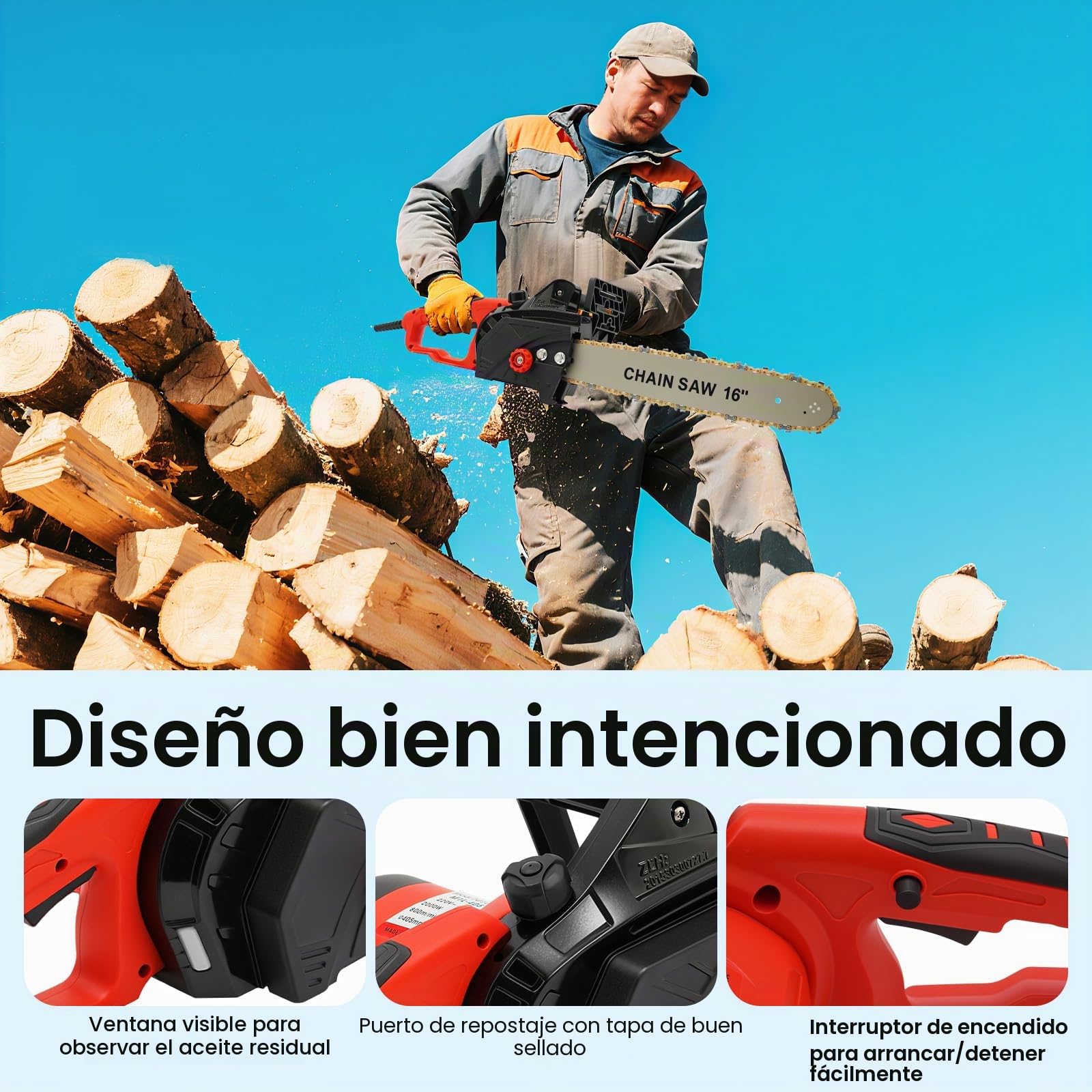 Motosierra eléctrica GH-EC 1835, 1800 W, con cable, 40 cm, longitud de corte 800 r/min, velocidad de rotación, calibración automática, tensión de cadena sin herramientas