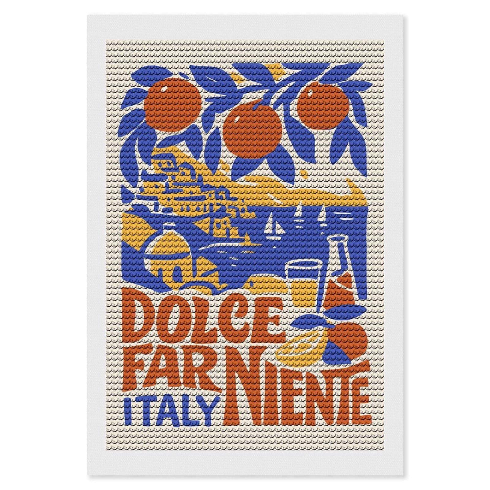 Junmoney Dolce Far Niente Italy Art Diamond Painting Canvas Kit 8"x12", Relaxing DIY, Modern Decor, Aesthetic Room Decor, Home Wall Art, Wall Art Gift