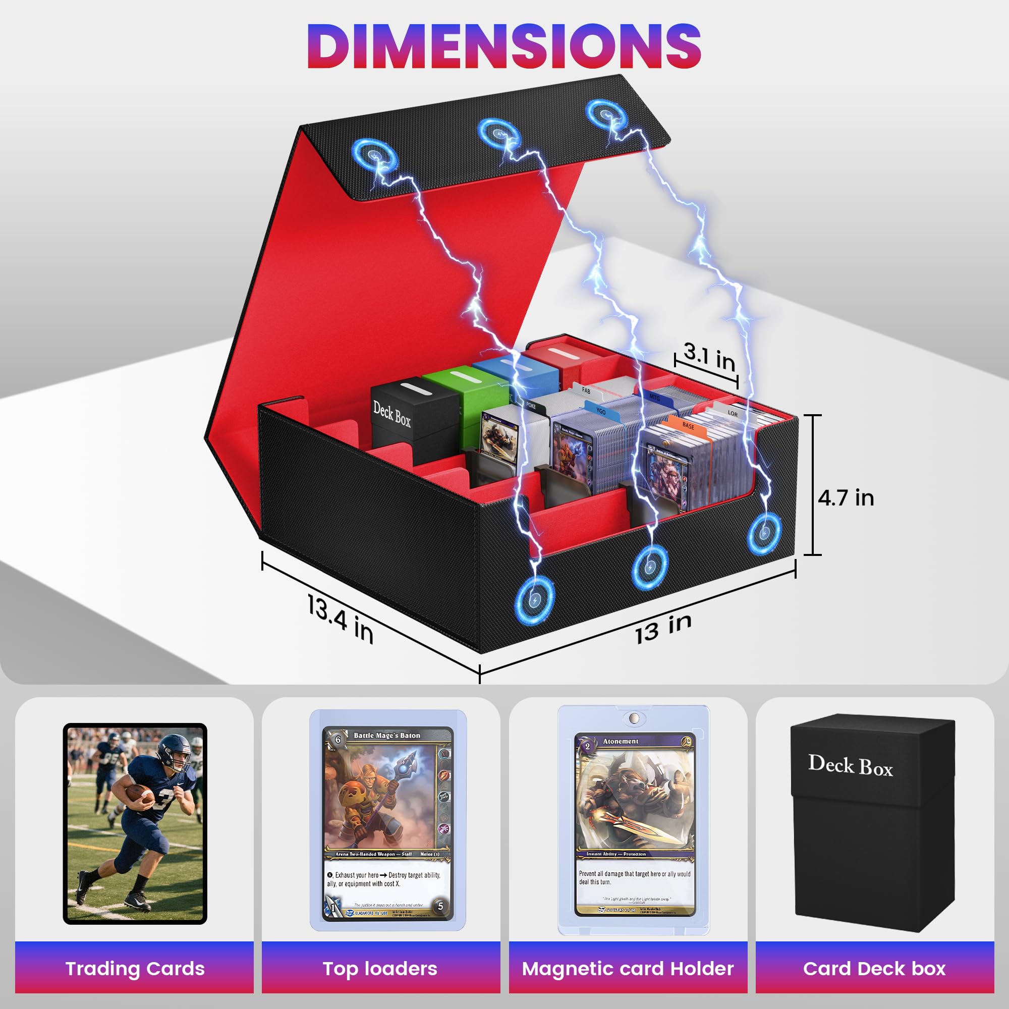 Boîte de rangement pour cartes à collectionner, 4 rangées MTG avec 36 séparateurs et 8 stoppeurs, étui Commander Deck pour Toploaders, porte-cartes magnétique, JCC, Yu-GiOh et cartes de sport