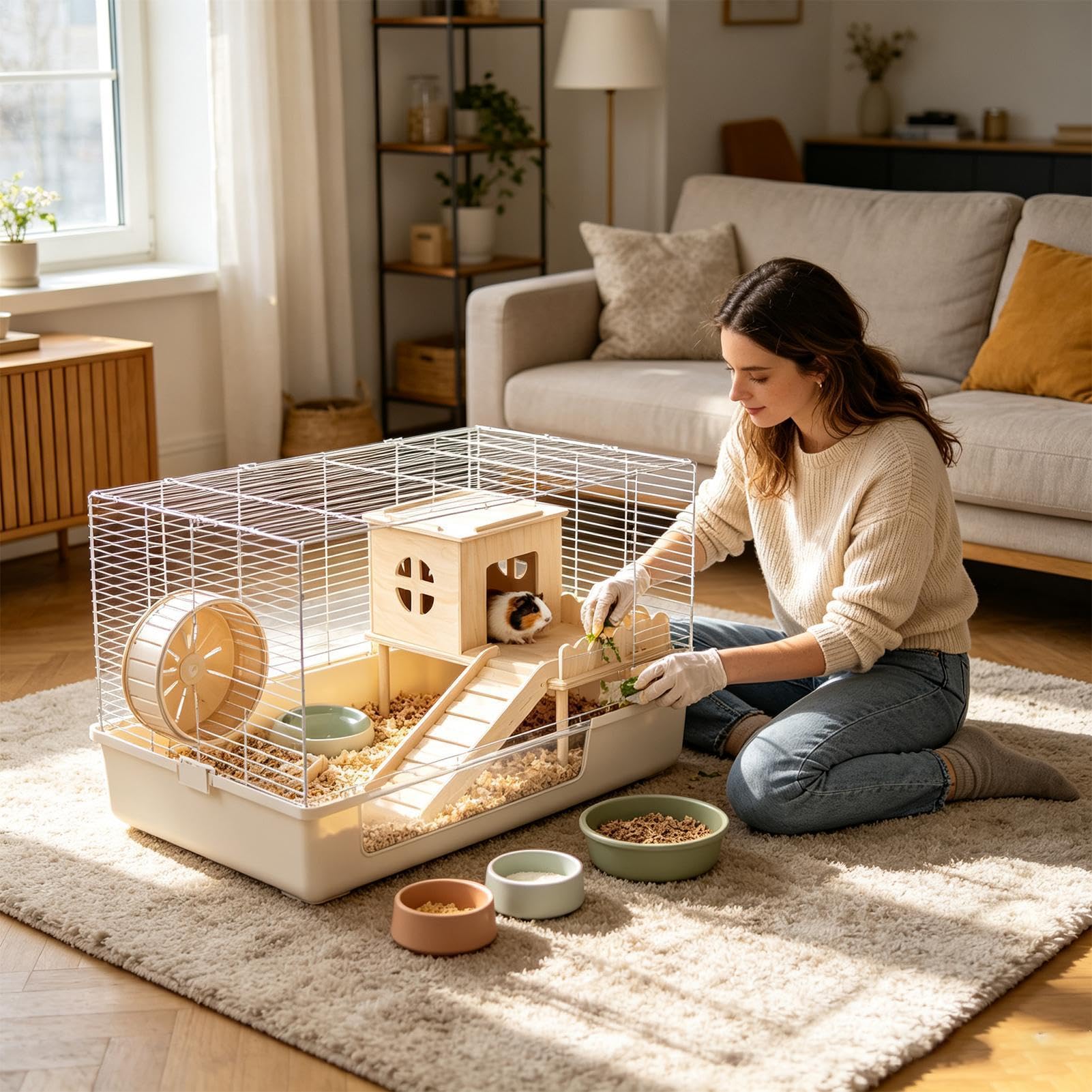 Hamster Home Anti-Slip Wooden Double-Layer Climbing with Ladder Secure