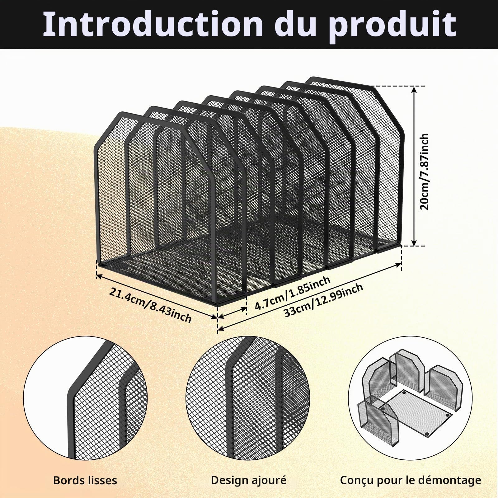 Organisateur de Bureau Vertical Porte-Revues en Maille Métallique 7 Compartiments Porte-Documents de Bureau Porte Dossiers Largeur Ajustable Aupport pour Magazines à Domicile et Lieu de Travail noir