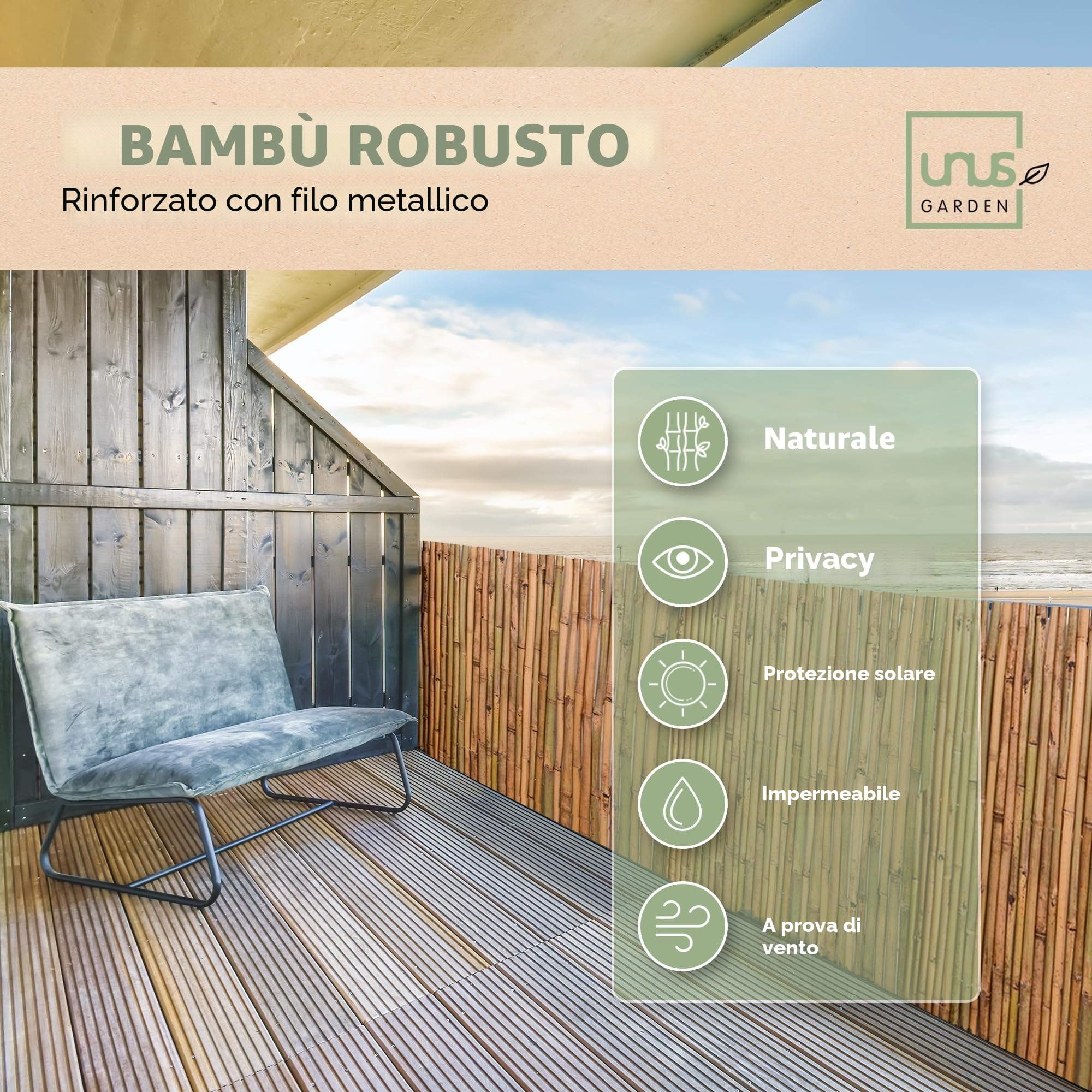 Nature by Kolibri - Recinzione in bambù, in diverse misure, per terrazze, balconi e giardini