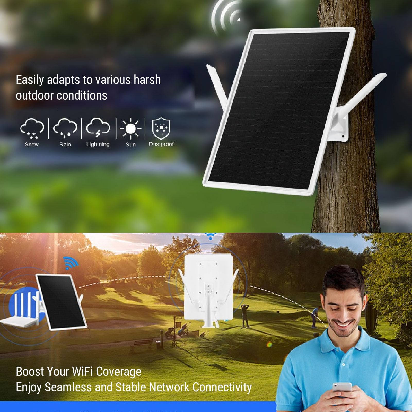 Modem Router Ad Energia Solare Pannello Solare 15W Batteria 26000mAh Portata WiFi 656FT 300Mbps IP66 con Doppia Antenna Ad Alto Guadagno Porta LAN per Telecamere di Sicurez