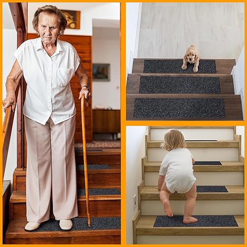 Miniatura 4 de Ottomanson Pisadas de escalera impermeables de diseño sólido lavable a máquina, 8 x 30 pulgadas, para interiores y exteriores, impermeables, para