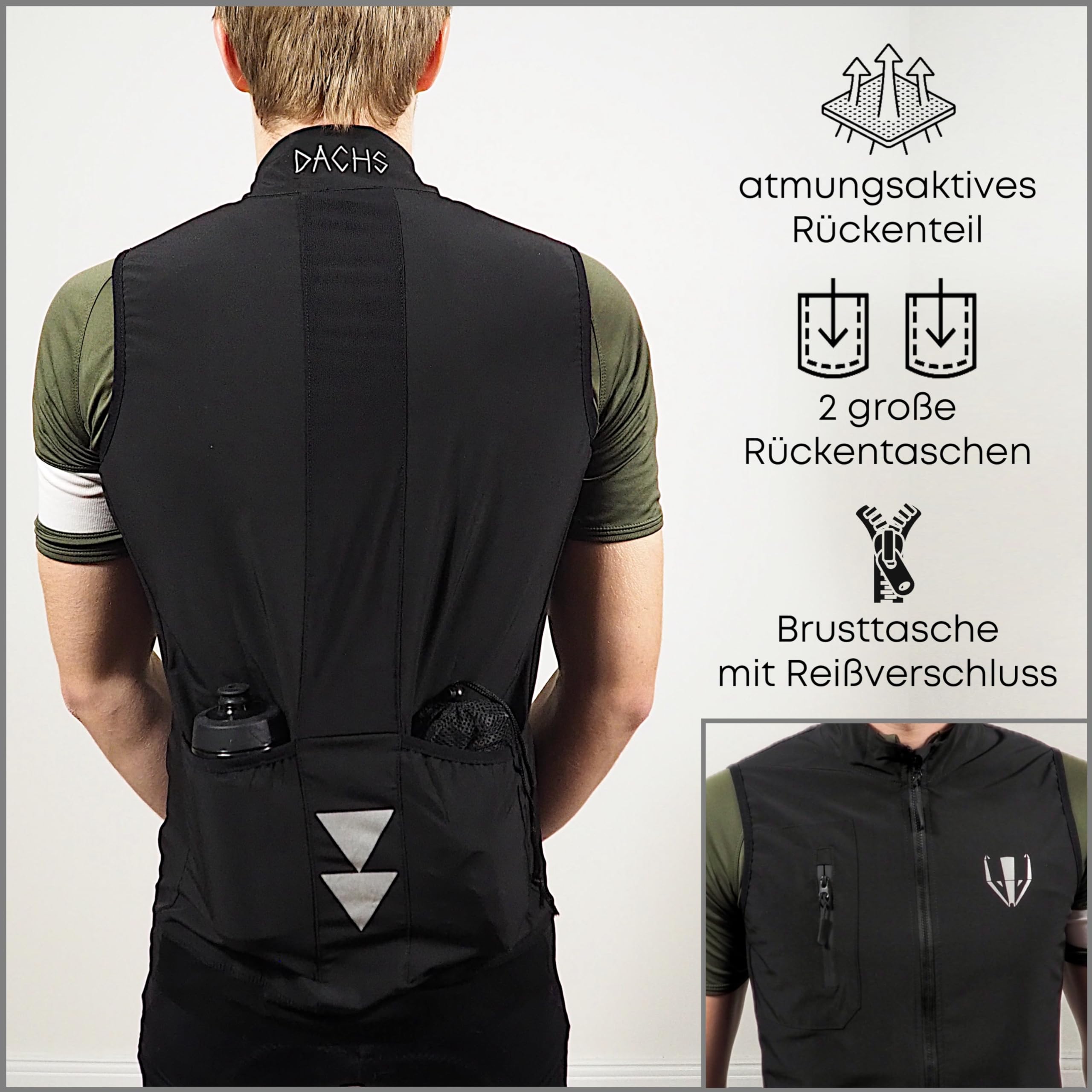 DACHS Radsport Gilet Damen Ultraleichte Atmungsaktive Wasserabweisende Reflektierende Radweste